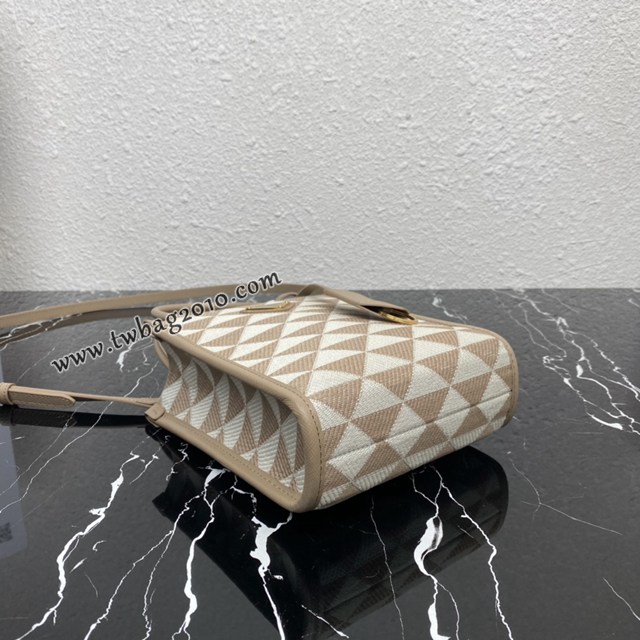 Prada專櫃新款刺繡織物托特包 1BA355 普拉達小號有長肩帶刺繡手提購物包 csp1483